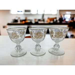 Libbey Rose Bouquet Barware Cordial Sherry Elegant Glass 3.75" Tall Set of 3
